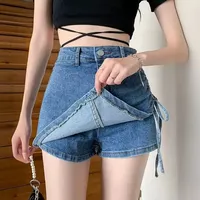 Plus Size 2025 New Style Women's Jeans Skirt High-Waisted A- Line Shorts Belted Niche Design Summer Fashion Plus Size Half Skirt