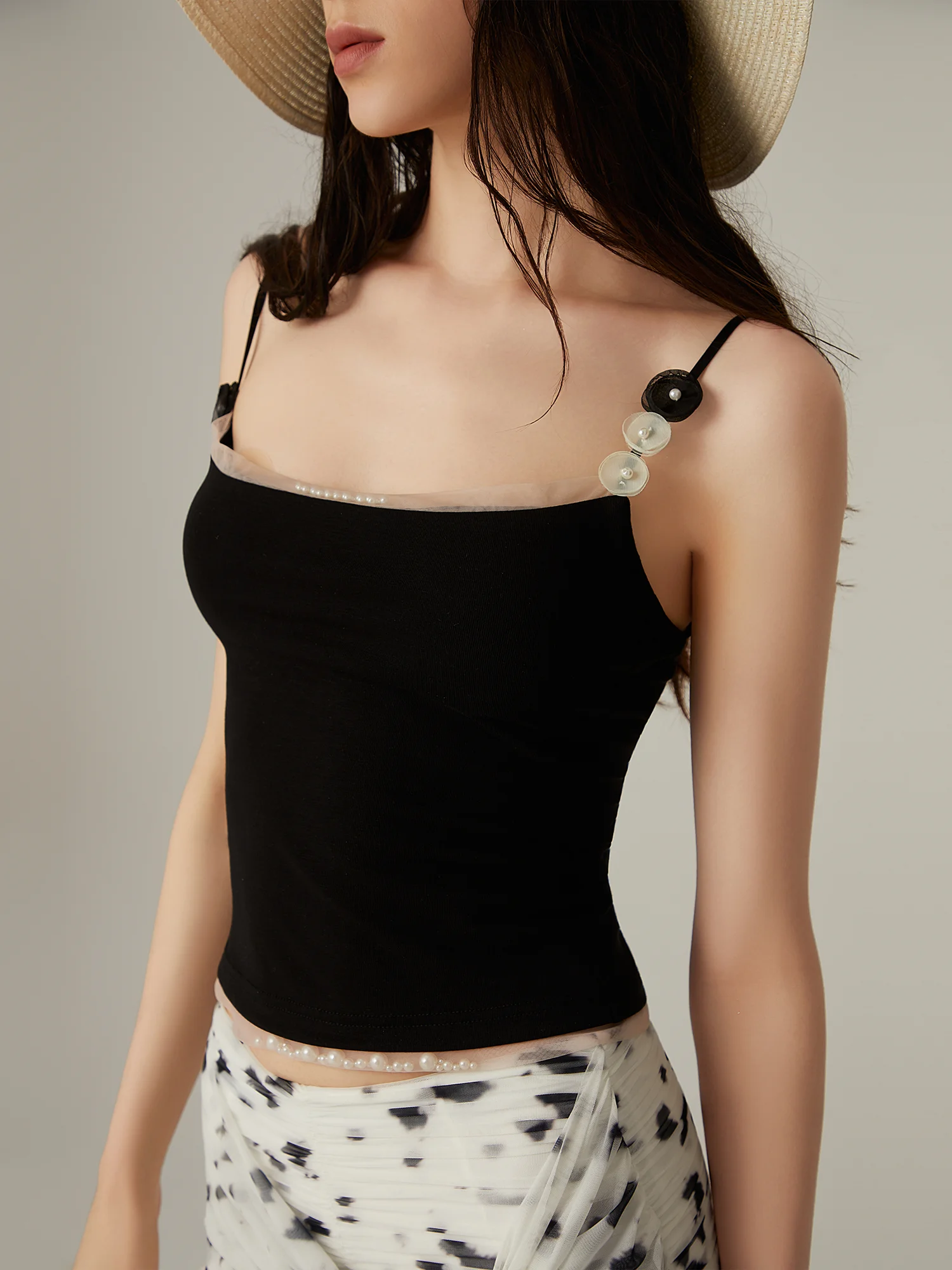 

Женский топ Lichun с жемчужной отделкой, съемными вставками для груди, приталенный, из шелка и лиоцелла, летний, для отпуска