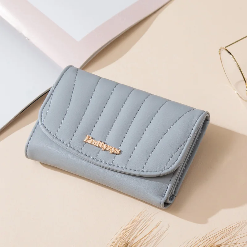 

New Medium Wallet Women Card Holder Zipper Hasp Coin Pocket Pu Leather Brand Designer Thread Plaid Female Purses