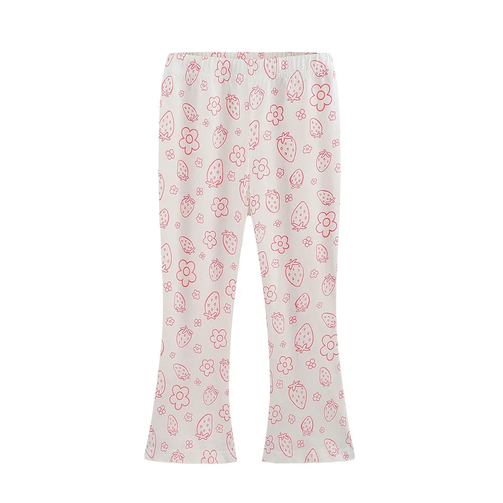 Jumping Meters 2-7T New Style Girls Flare Pants Full Length Strawberry Print Children's Leggings Pencil Trousers Kids Pants