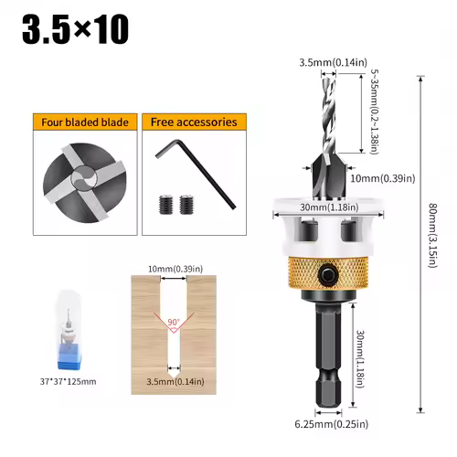 Woodworking Limit Four Edge Countersink Drill Alloy Drill Cone Drill Adjustable Depth Step Drill Screw Countersink Drill Bit - Image 15