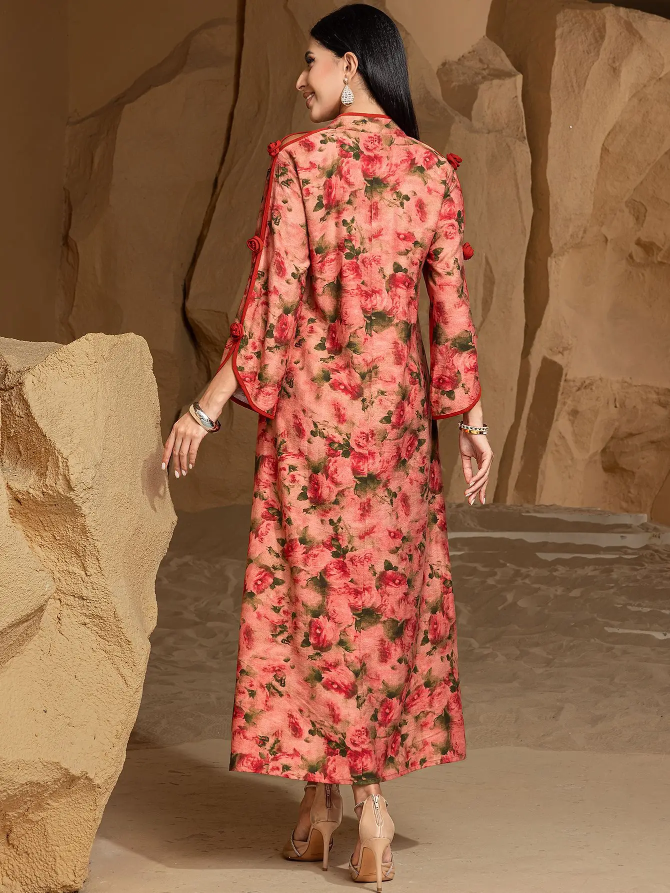 Ramadán musulmán moda de lujo nuevo Rose Manor vestido estampado 3D Oriente Medio Dubai árabe bata islámica para mujer
