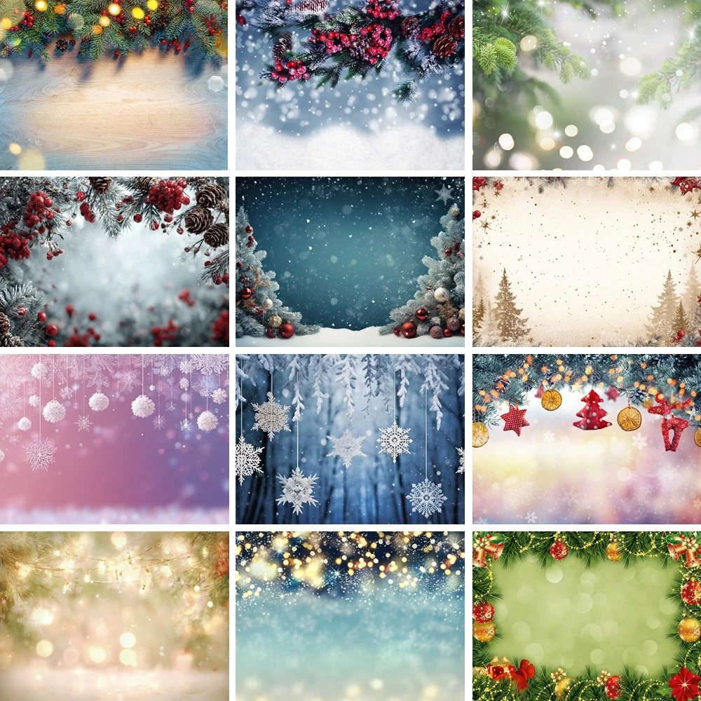

MOON.QG Christmas Bokeh Background Snowflake Pine Branch Banner Backdrops For Photography Kids Photocall Party Decoration Photo