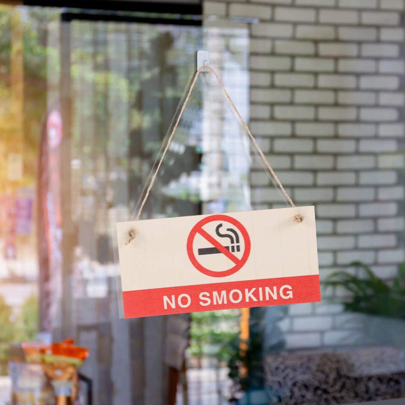 2Pcs Wooden No Smoking Sign Rustic Decorative Minimalist Warning Sign for Cafe Office Restaurant Home Indoor Outdoor Use