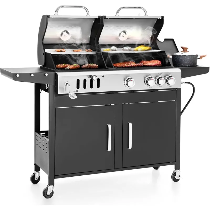 

Sophia & William Charcoal and Propane Gas Grill Combo with Side Burner & Porcelain-Enameled Cast Iron Grate, Dual Fuel BBQ Grill