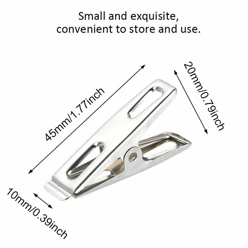 10/20/40Pcs Hang Pins Metal Clips Clothes Pegs Stainless Steel Washing Clip 4.5cm Household Clothing Sealing Clip Windproof Clip