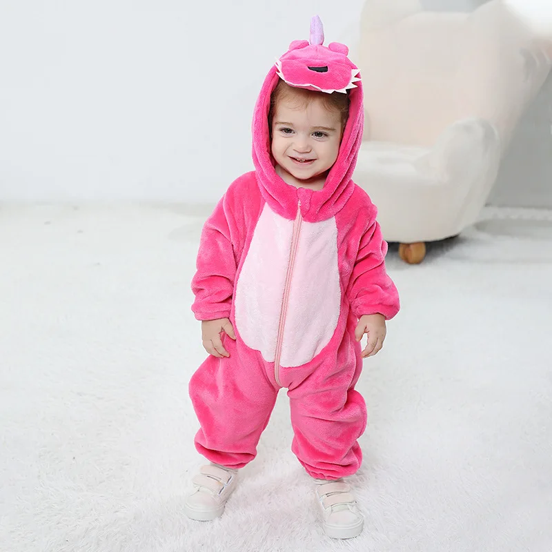 

New Lovely Dinosaur Baby Girls Clothes Romper Soft Warm Winter Infant Onesie Bodysuit Kigurumis Cosplay Costume Hooded Zipper