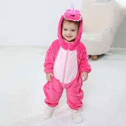 New Lovely Dinosaur Baby Girls Clothes Romper Soft Warm Winter Infant Onesie Bodysuit Kigurumis Cosplay Costume Hooded Zipper