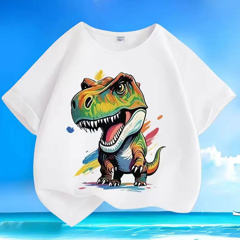 2026 Summer New Style Children's Short-Sleeved Small Dinosaur Pure Cotton Loose-Fitting Casual Trendy T-Shirt