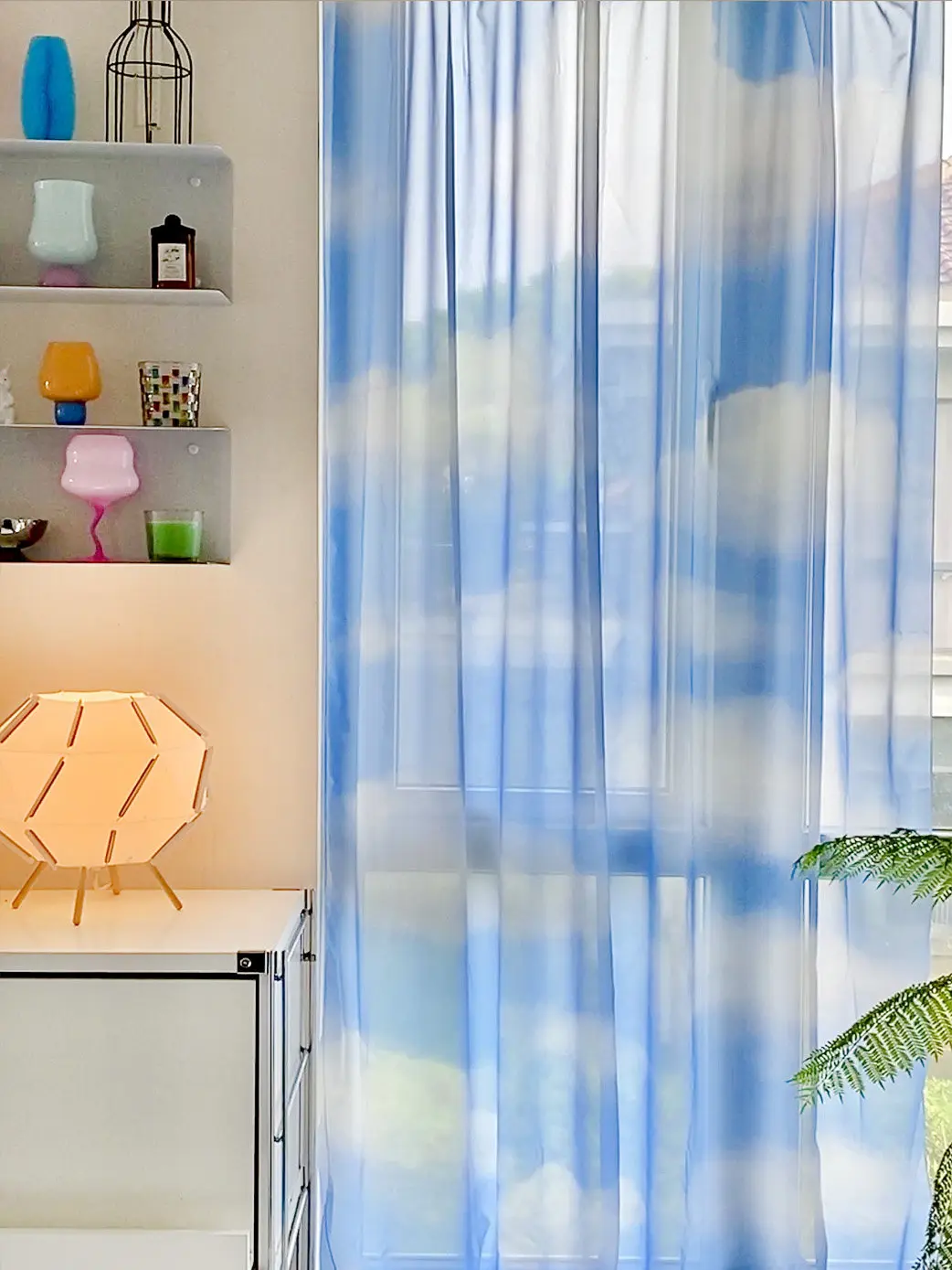 Transparent Gradient Chiffon Window Curtain Sky Cloud Pattern Living Room Partition Cloth Floating Balcony Screen Window Curtain