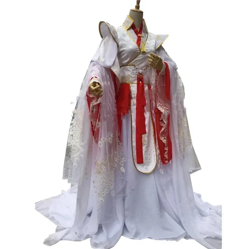 Xie Lian Yue Shen Cosplay, novela antigua, Tian Guan Ci Fu, platino, pavo real, Cosplay, Costmes Cos, peluca, zapatos para fiesta de Halloween