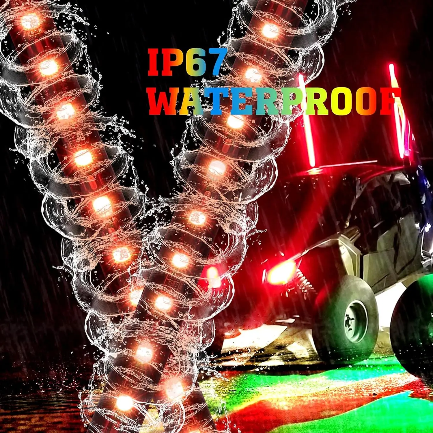 2 قطعة 2ft أضواء سوط لجانب إلى جنب LED سوط أضواء ل UTV ATV قارب الطرق الوعرة RF التحكم عن بعد متوافق مع Polaris RZR