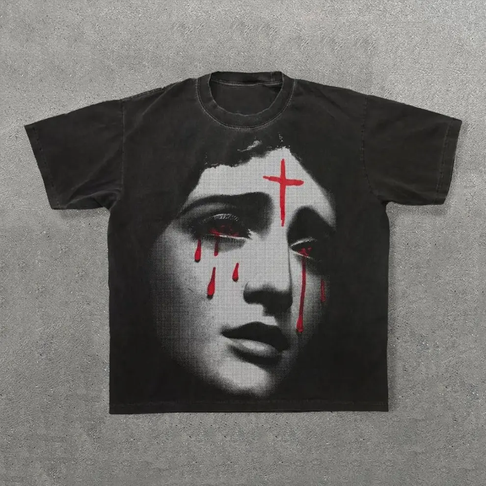 

Винтажная персонализированная футболка с рисунком для девочек, мужская летняя футболка Y2K с короткими рукавами, футболка большого размера, уличная женская повседневная футболка, топы