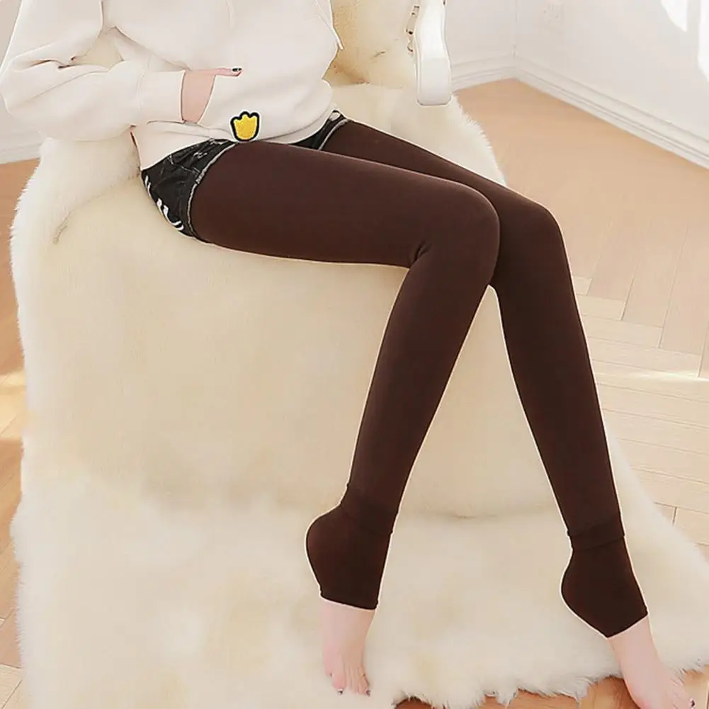 Elastic Tight-fitting Leggings Women’s High Waist Velvet Lined Leggings Warm Elastic Tight Fit Pants Solid Color for Winter