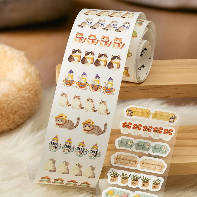 Journal GO 5x200cm Cat House Times Kawaii Cat Couch Bread Collage Scrapbooking Tape Stickers Creative Journal Landscape Material