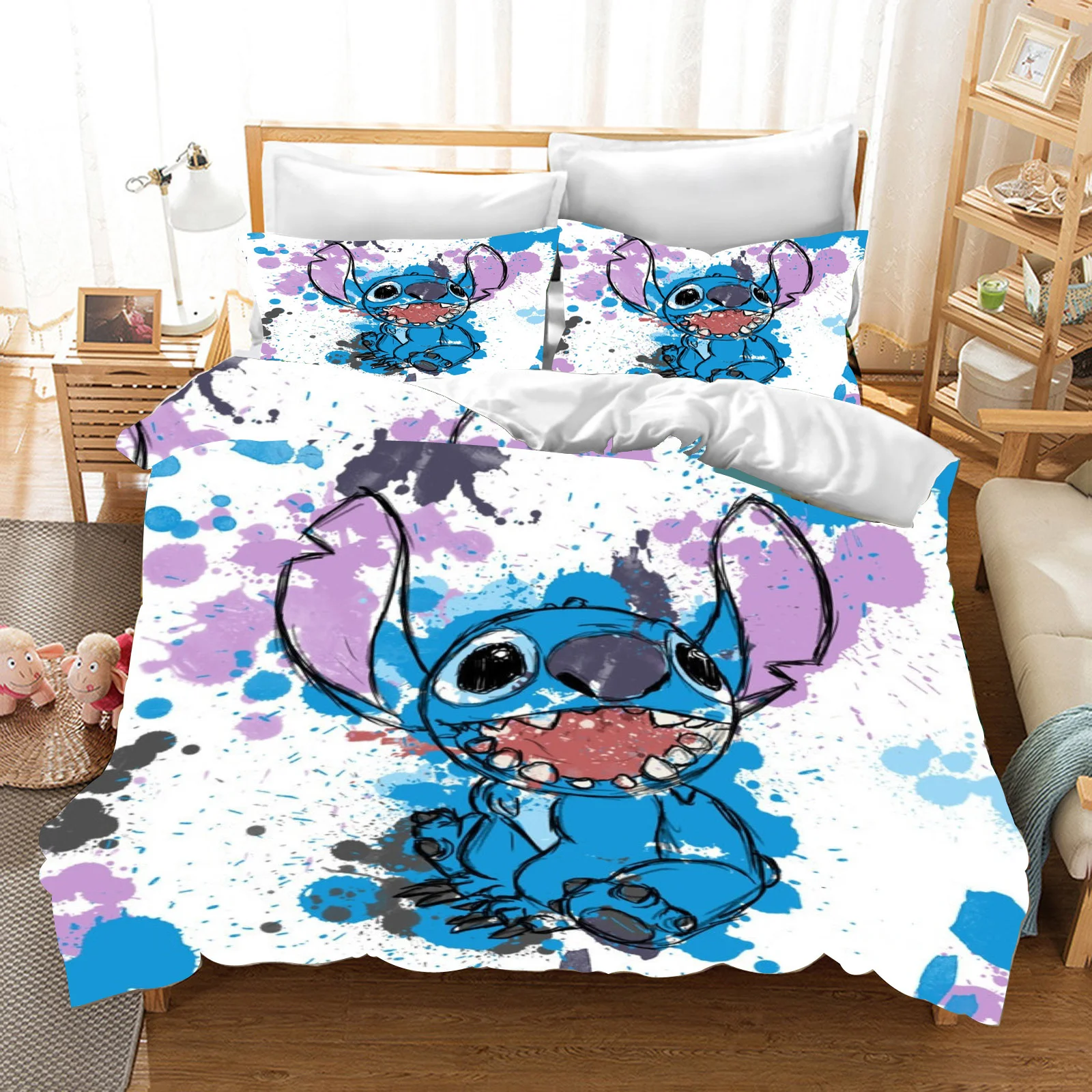 Cute Stitch Bedding Sets Cartoon Comforter Cover Bed Cover Duvet Cover Pillow Case 2-3 Pieces Sets Kids Adult Bedroom Decor