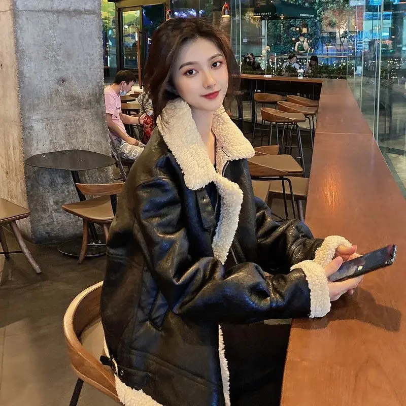 Women\'s Fur Coat Streetwear ry Female Spliced Sheepskin  Winter Artificial  Jacket Lamb Wool Faux   T98