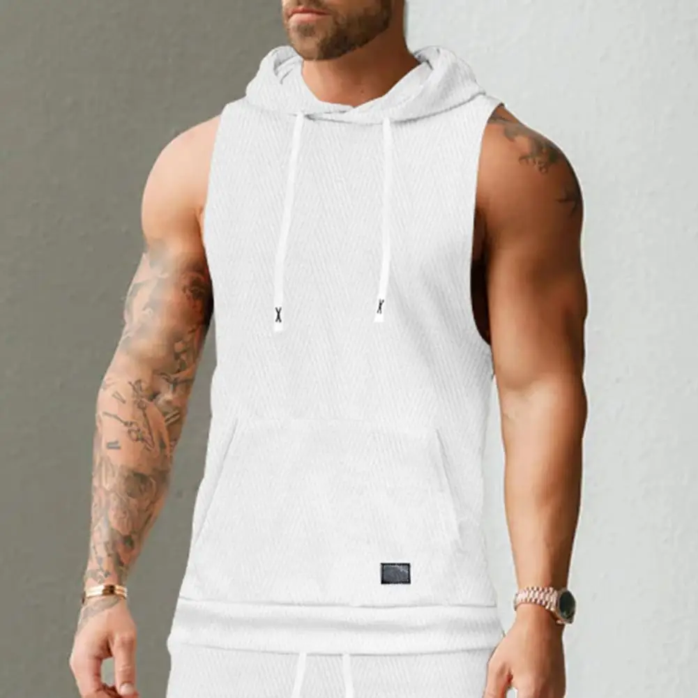 Men Jacquard Knitted Vest Summer Men Vest Men's Casual Hooded Knitted Vest with Front Pocket Large Pockets Sports for Fitness