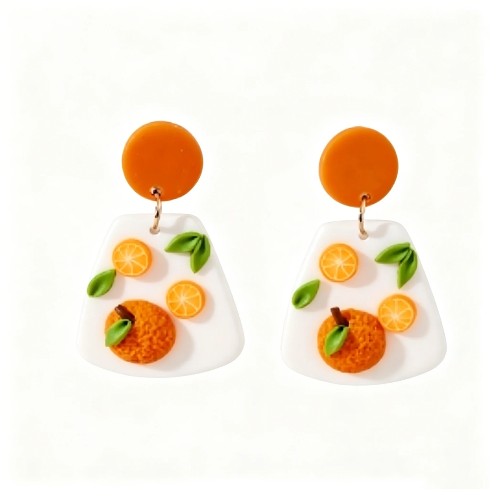 Floral Multi Shapes Dangle Citrus Fruits Ring Trendy Fashion Orange Polymer Clay Earrings Women\'s Spring Summer Accessory Gift