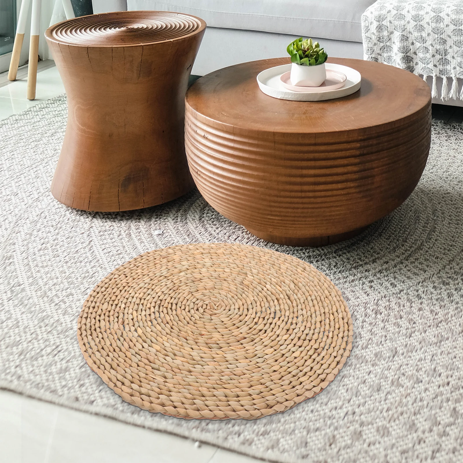 

Cattail Grass Woven Seat Cushion 40x40cm Dark Color Handmade Meditation Yoga Pad Floor Pillow for Home Office Use