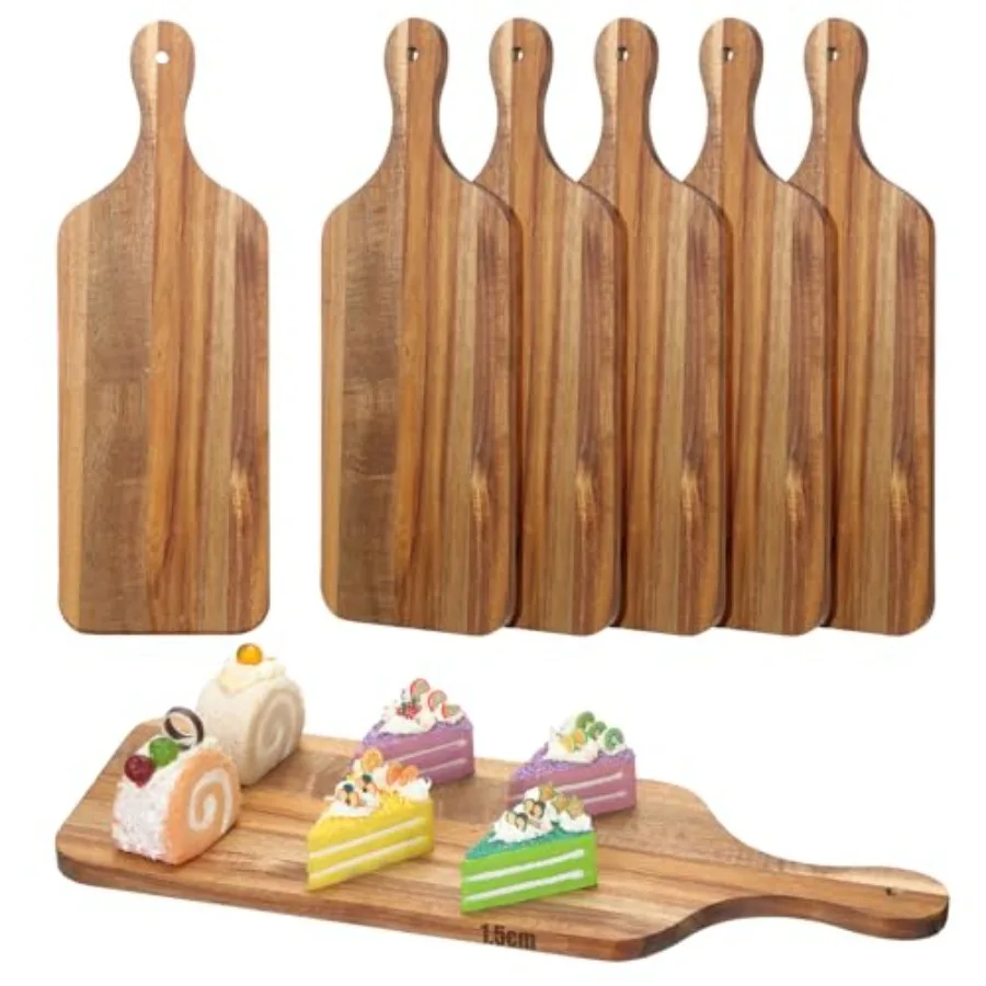 

6 Pcs Acacia Wood Cutting Board with Handles Kitchen Thicken Chopping 17 x 6 Inch Wooden Charcuterie Serving Blank Boards Bulk