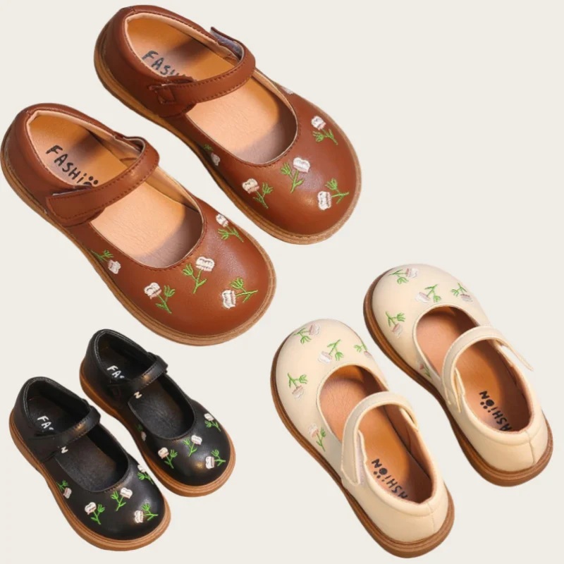 New Girls Princess Leather Shoes 2023 Spring Children Flowers National Style Dance Shoes Kids Toddler Girls Shoes Flats