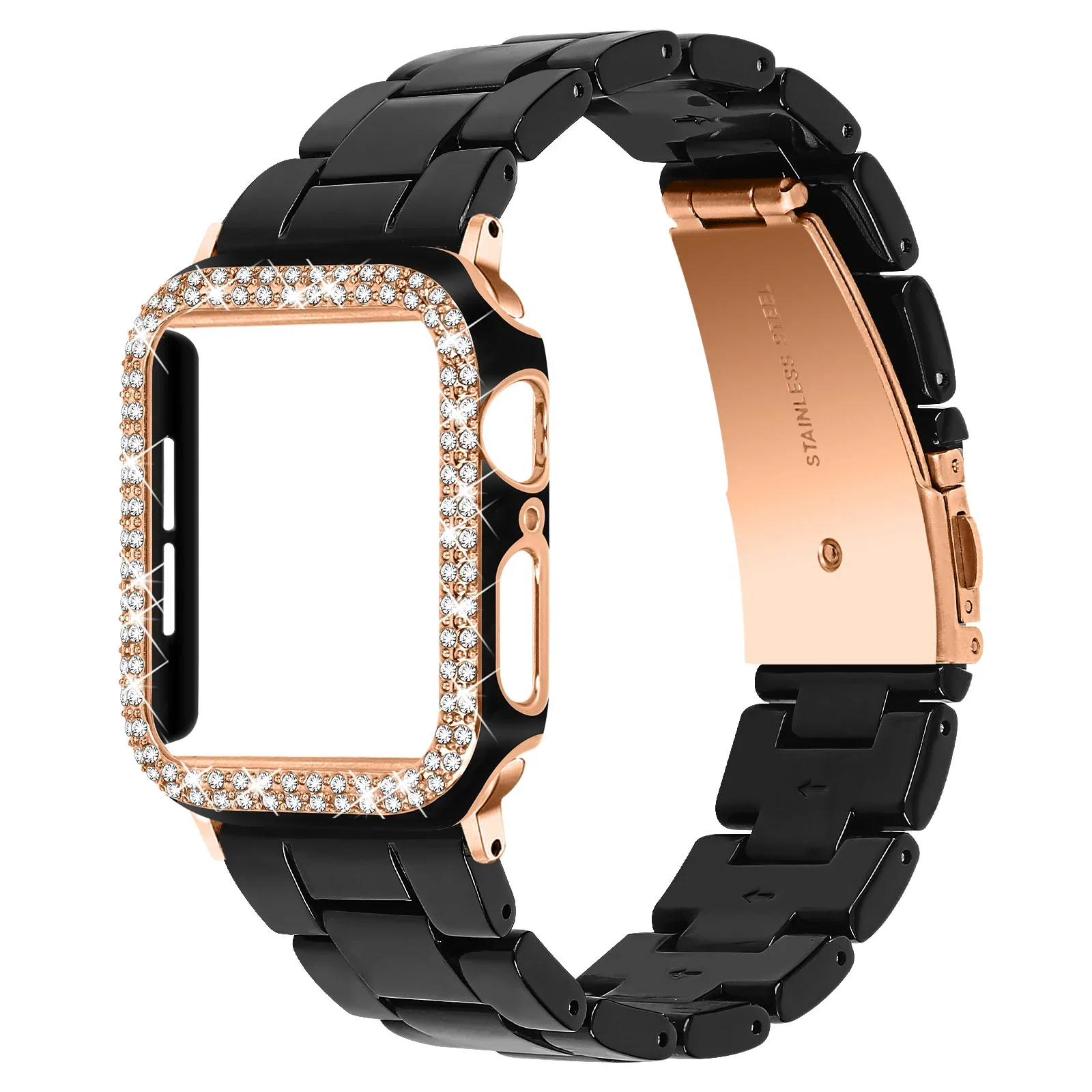 Diamond Case Strap for Apple Watch Band 40mm 42mm 44mm 38mm Strap Resin Bracelet for Iwatch Series 6 5 4 SE Watch Bands PC Shell