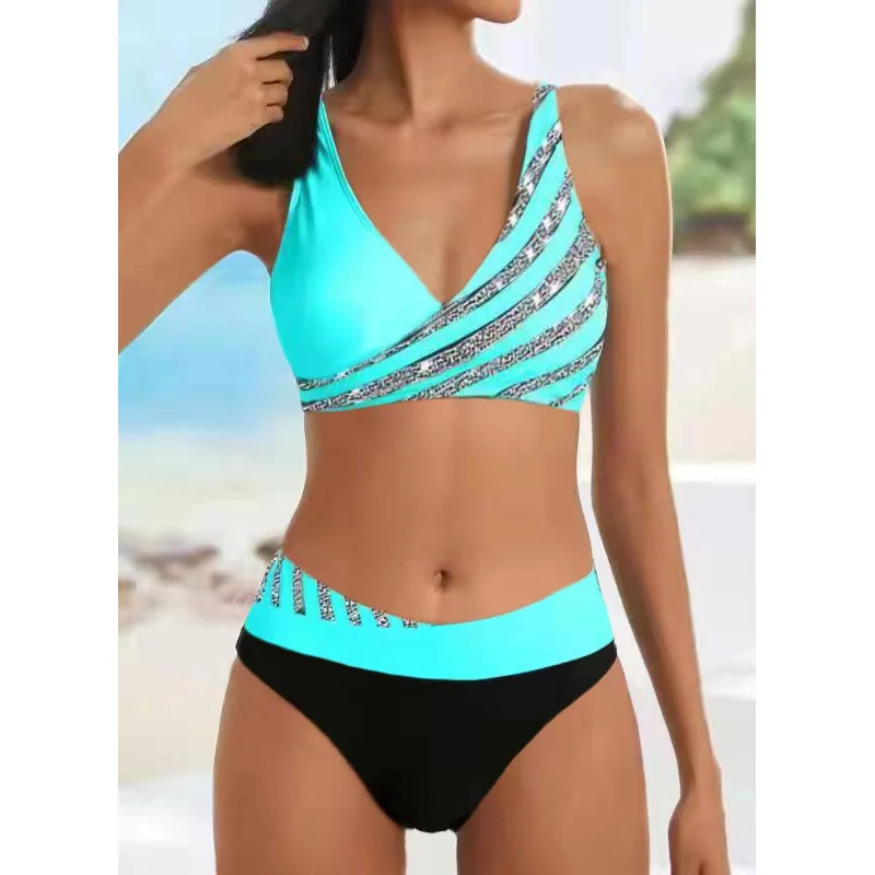 Zestawy tankini z kwiatowym nadrukiem i dekoltem w kształcie litery V, letnie seksowne bikini dwuczęściowy strój kąpielowy, damskie stroje kąpielowe i odzież Modne stroje plażowe