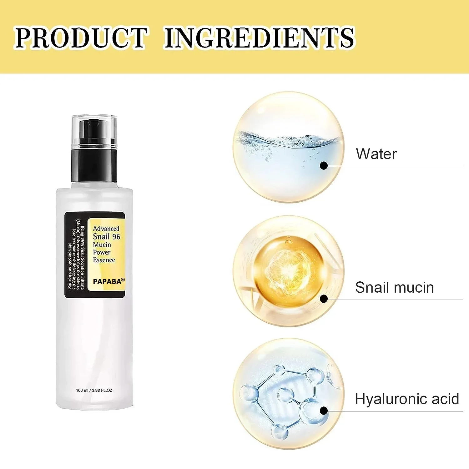 Snail Mucin Serum 96% Power Repairing Essence Hydrating Serum for Face with Snail Secretion Filtrate  3.38 fl.oz 100ml