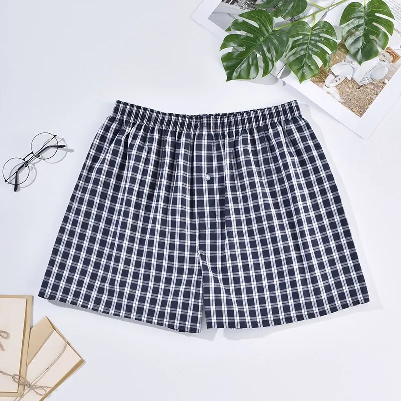 3Pcs Mens Underwear Men Boxers Shorts Casual 100% Cotton Sleep Underpants Soft Panties Striped Plaid Loose Comfortable Homewear