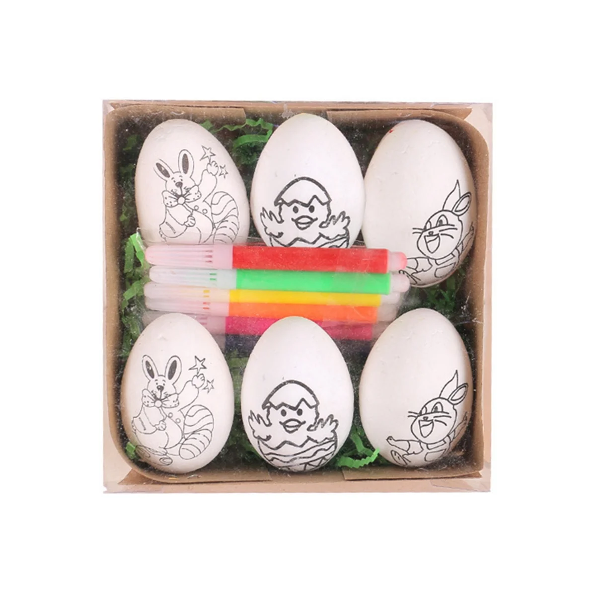 6 Pcs Easter DIY Hand-Painted Eggs 2024 Cartoon Eggs Children's Handmade Gift Easter Egg Painting Kit-C