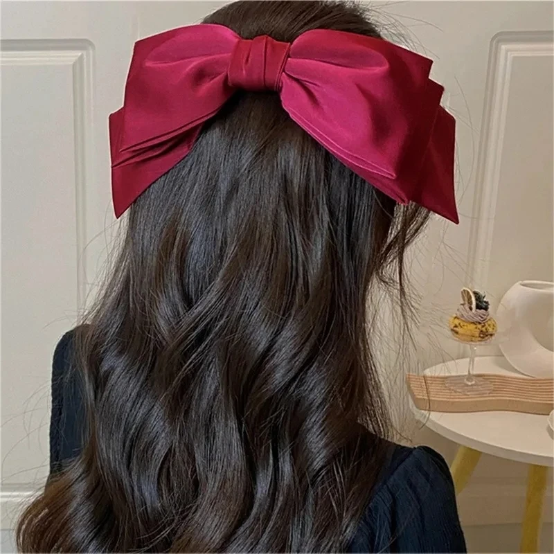 Nuovo grande fermaglio per capelli in raso fiocchi per capelli ragazza donna solido rosa nero multistrato fermaglio per capelli moda coreana per