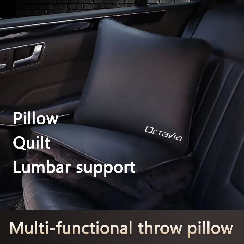 

Car Throw Pillow Quilt Multifunctional Leather Pillow Blanket Lumbar Support For Skoda Octavia RAPID Superb Fabia Kodiaq Kamiq