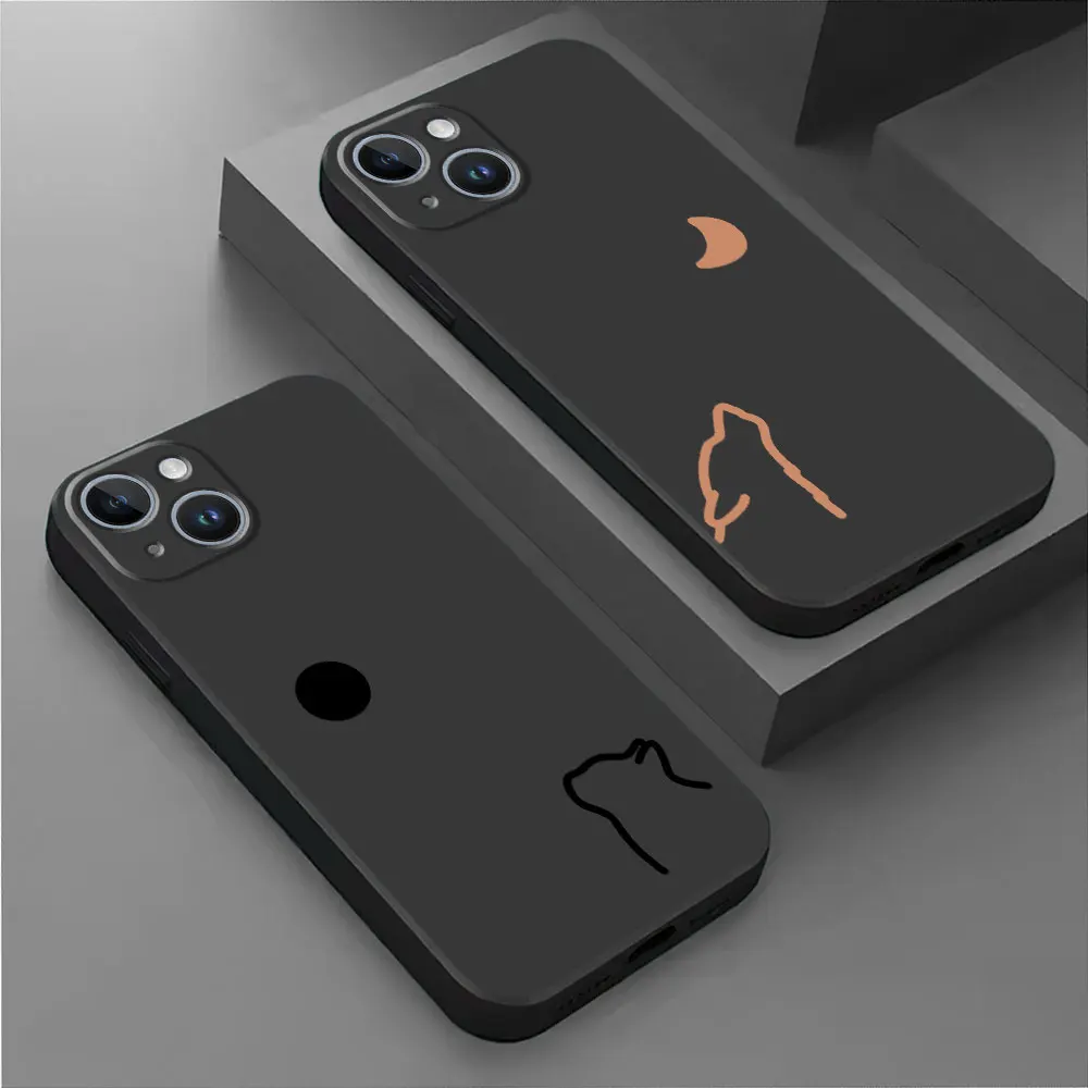 Minimalist Sun Moon Case for iPhone 13 Pro 11 8 Plus SE 15 Pro Max XS X 12 Mini XR 14 XS Max 12 pro Black Soft Armor Cover