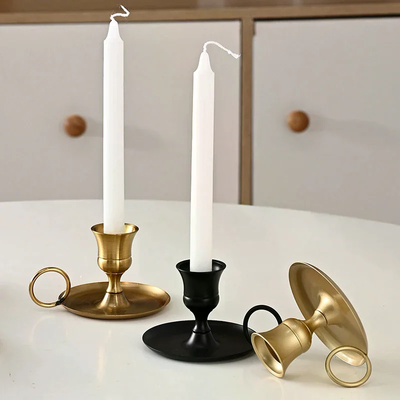 Metal Candle Holder Desktop Candlestick Adornment Candle Holder With Handle Centerpiece Dining Table Wedding Festive Decoration
