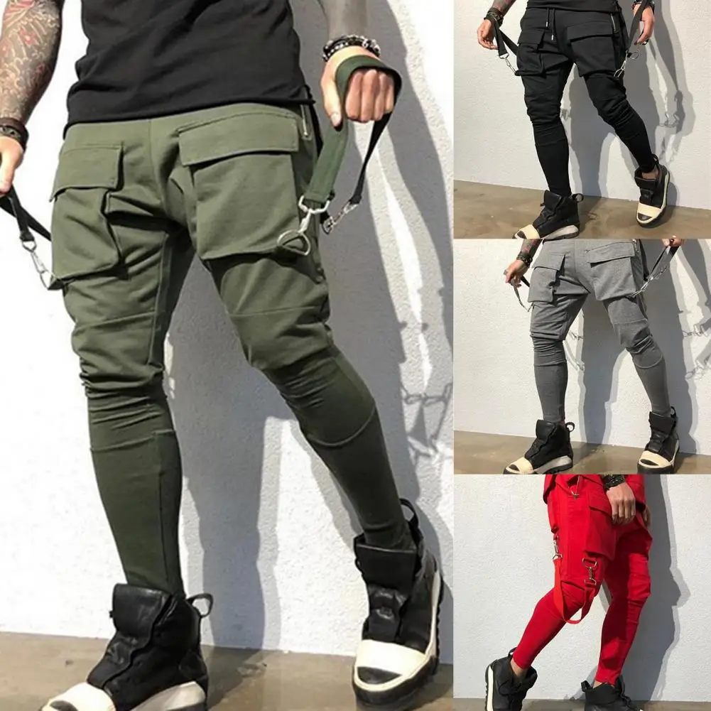 Men's Cargo Pants For Spring Fall Outdoor Strap Tassel Hip Hop Pants Front Back Multi Pockets Cargo Trousers Men Casual Pants