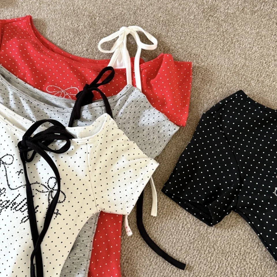 Summer New Sexy Strapless Splice Sequin Polka Dot Short Sleeve T-shirt Women Slim Fixed Strap Chest Pad Top Sister Style