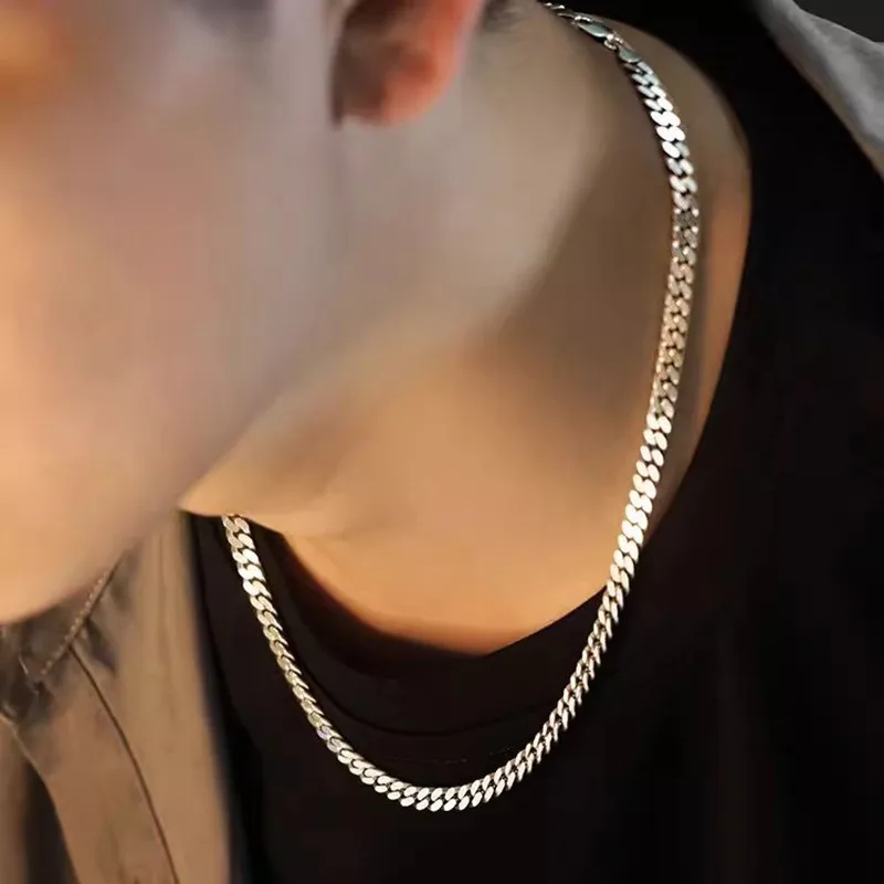 Asli 925 Perak Murni 8MM Kalung Kuba Pria Wanita Pernikahan Perhiasan Bagus Aksesori Hadiah Pesta