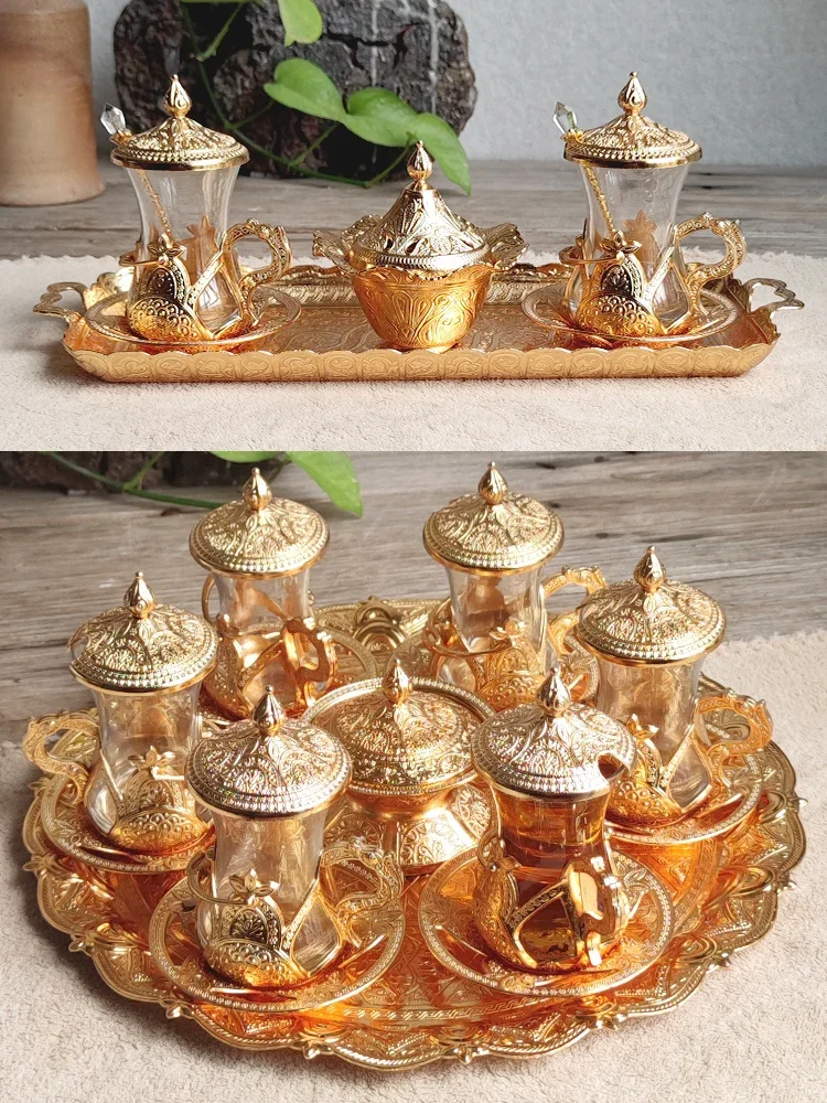 Turkey imported red teacups European-style golden tulips Ottoman palace covered transparent glass