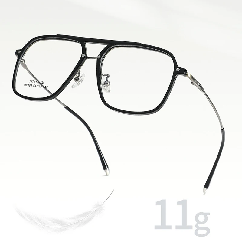 Retro Oversized Wide-Rim Double-Bridge Glasses Frames Semi-Titanium Men's Eyeglasses For Large Faces Business Casual Eyewear