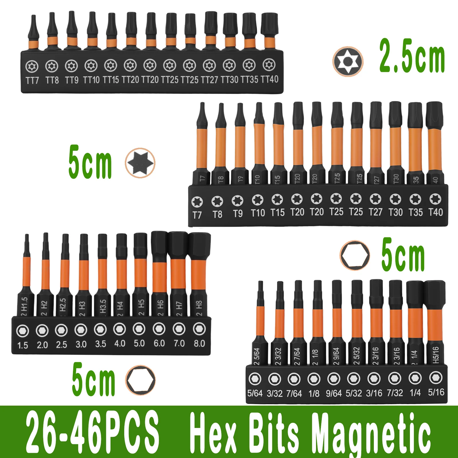 

46/26pcs Wrench Drill Bit Set 1/4" Hex-Shank Alloy Steel Wear Resistant Versatile Hex Bits Magnetic for Car Repair CNC Machined