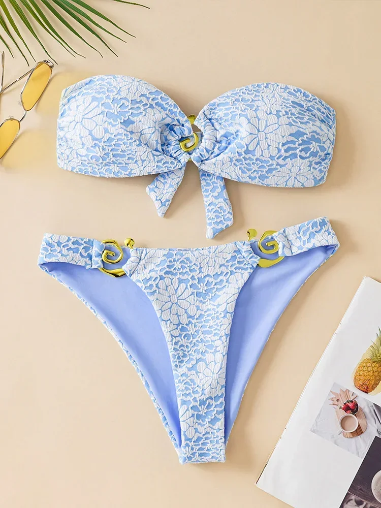 UETEEY 2025 Nuovo Costume Da Bagno Estivo Bikini Set Sexy Senza Spalline Solido Bikini 2 Pezzi Set Donne Split Backless Beach Vacation Bikini