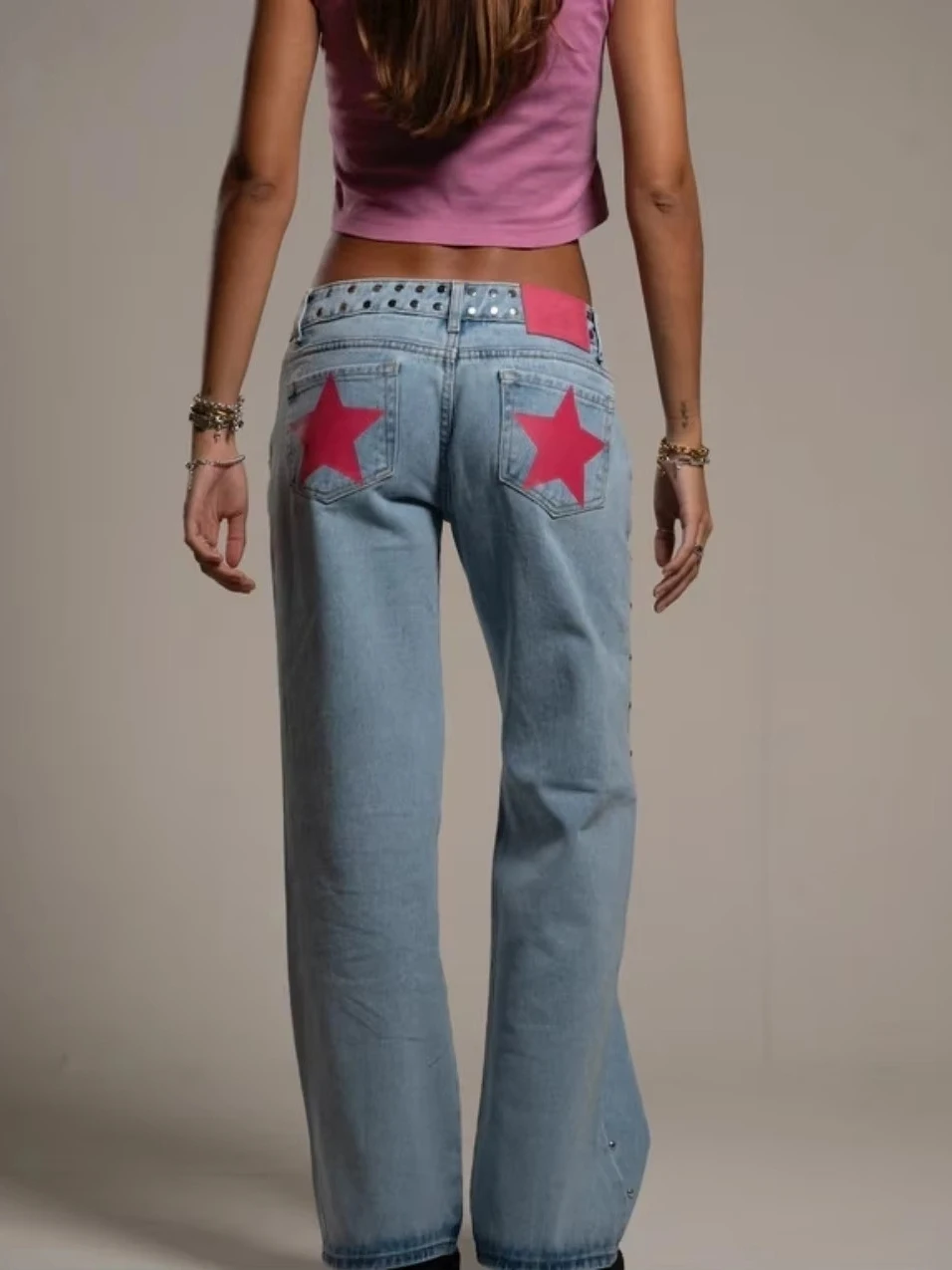 Women's Y2K Sweet And Spicy Loose Straight Jeans Fashion Star Floor-Length Pants Sexy Vintage Low Waist Bell Bottoms