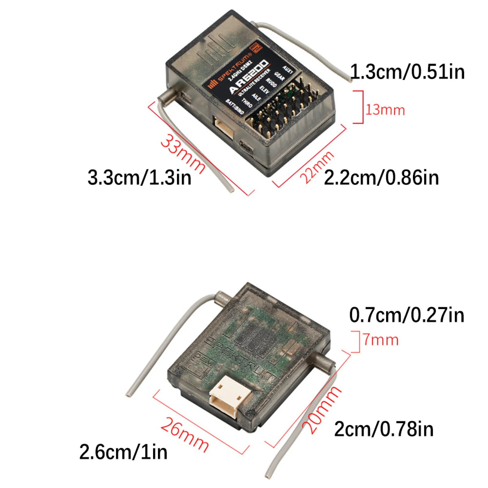 เครื่องรับสัญญาณ DSM2 6CH RC พร้อมดาวเทียมคู่ AR6200 ใช้งานร่วมกับ Spektrum DX6i DSM2 2.4GHz สำหรับเครื่องบิน/เฮลิคอปเตอร์