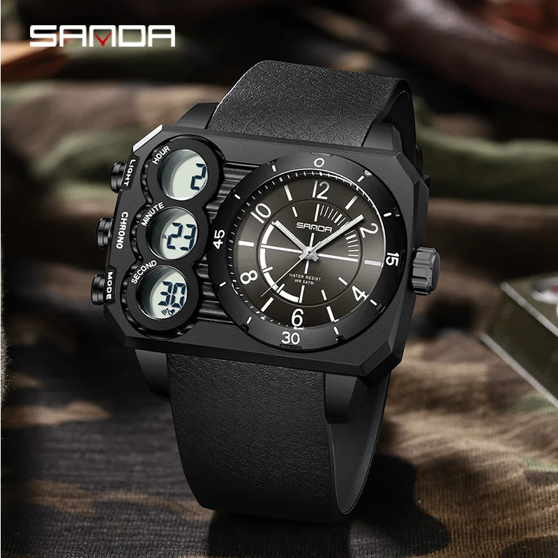 SANDA 6237 nuevo reloj deportivo para estudiantes masculinos con luz nocturna tácticas impermeables y relojes de pulsera electrónicos con pantalla Dual para jóvenes