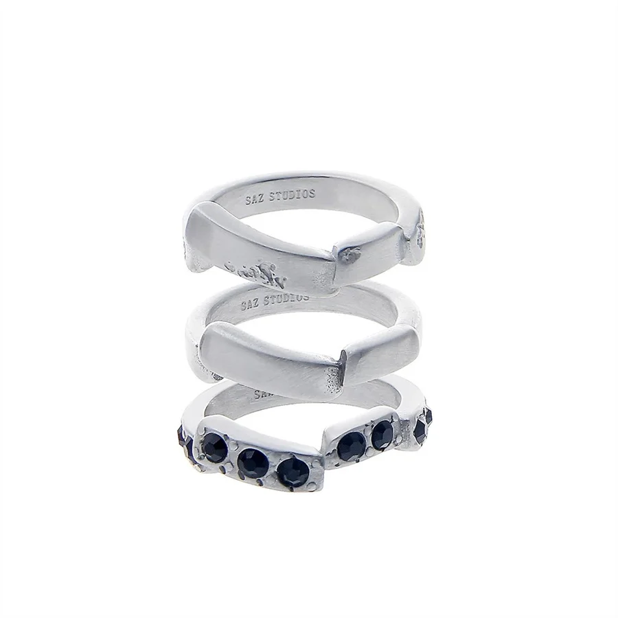 Ins Hip Hop Layered Three Piece Couple Plain Ring Set with Zircon Ring for Unisex Street Accessories