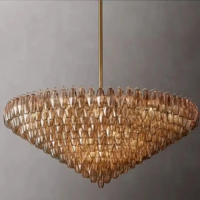 North American Heart-shaped Glass Chandelier Adjustable Rod Modern Luxury Statement Light for Villa Hotel Living Dining Bedroom