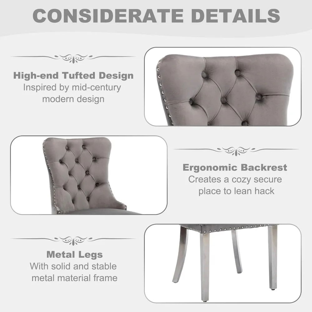 طقم طاولة طعام زجاجية مقاس 51 بوصة لـ 4، طاولة مطبخ زجاجية مستطيلة مع 4 كراسي مخملية منجدة، 5 قطع حديثة #5