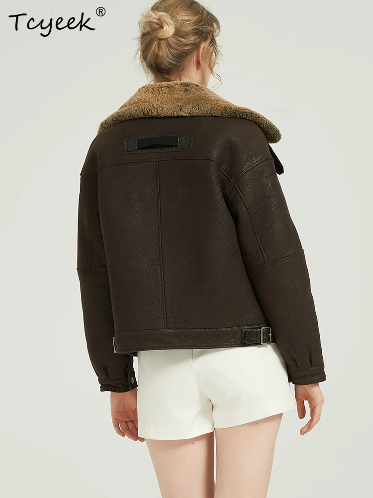 Ayunsue jaqueta de pele de carneiro de couro genuíno roupas de inverno 2025 casaco de pele natural feminino lã de cordeiro motocycle jaquetas mulher streetwear