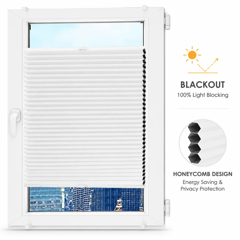 Drill Clamp On Honeycomb Blinds 100% Blackout Cordless Cellular Shades For Tilt Turn Window Thermal Privacy